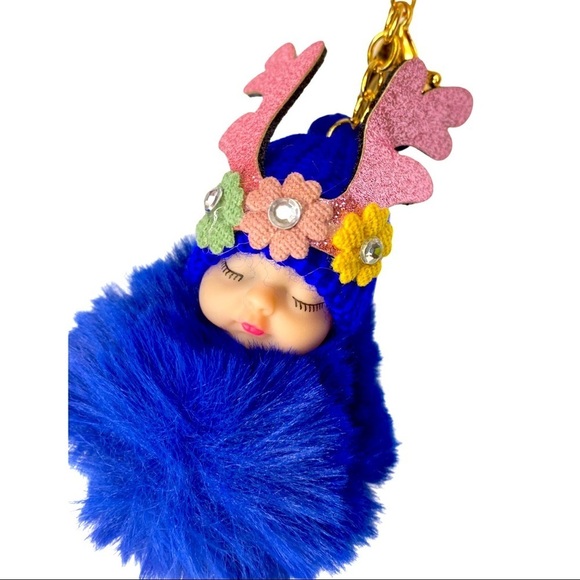 SLEEPY BABY BIG POMPON IN ROYAL BLUE CHARM KEYCHAIN - Picture 4 of 5